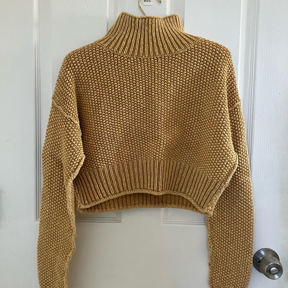Free People Mustard/Tan Turtleneck Crop Sweater